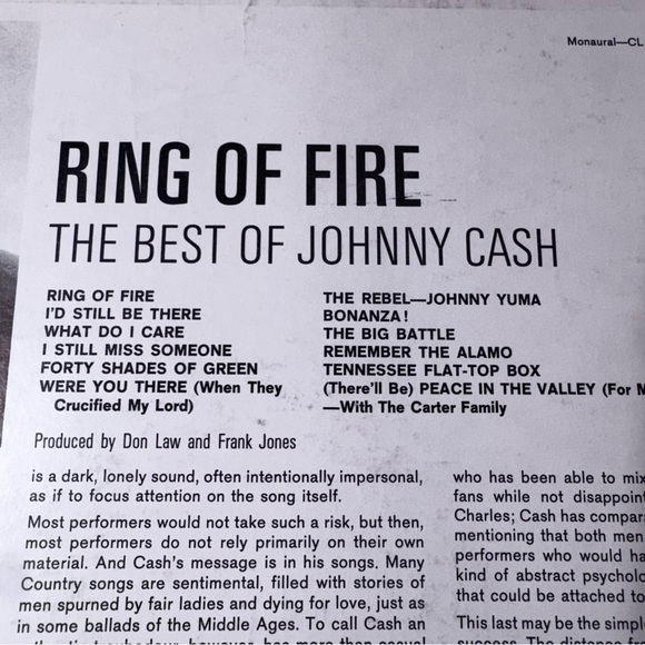 Vintage Johnny Cash Ring of Fire The Best of Johnny Cash Greatest Hits Vinyl - Picture 4 of 9